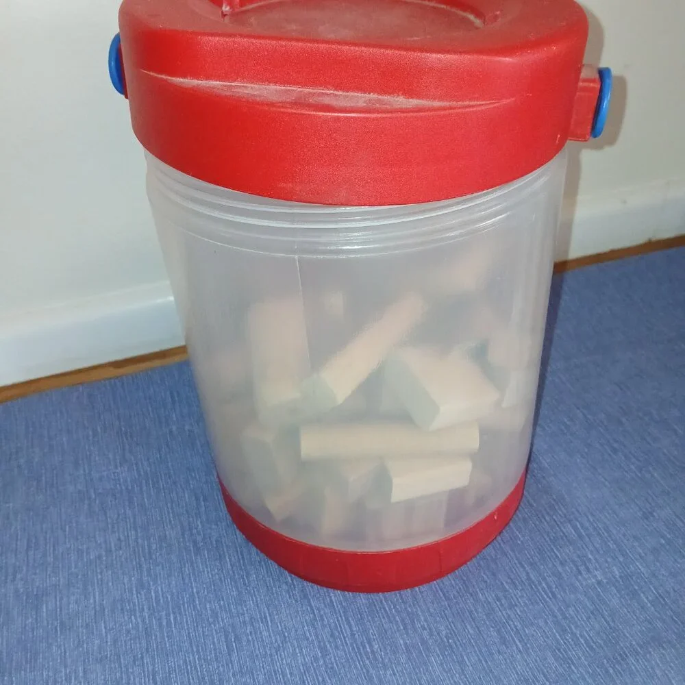 Assortment Building Wooden Blocks x 72 with storage bucket Used
